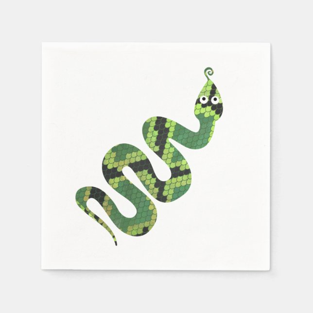 Serviettes Jetables Silhouette d'impression en noir et vert serpent (Devant)