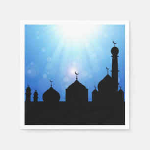 Serviettes Jetables Silhouette mosquée avec rayons solaires - Papier N