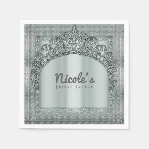 Serviettes Jetables Silver Tiara Crown & Diamond Bling Party Élégant
