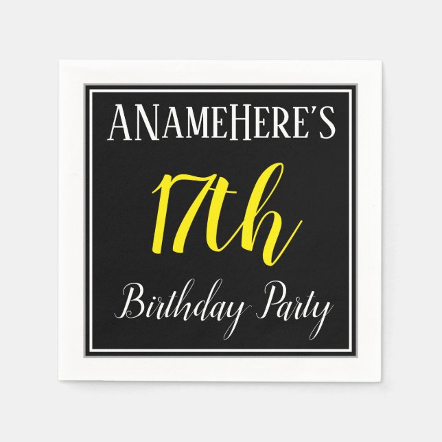 Serviettes Jetables Simple, 17ème fête d'anniversaire avec nom personn (Devant)