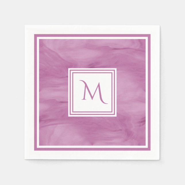 Serviettes Jetables Simple clair violet subtil marbre moderne Monogram (Devant)