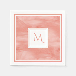 Serviettes Jetables Simple Corail rose subtil Marbre Moderne Monogramm