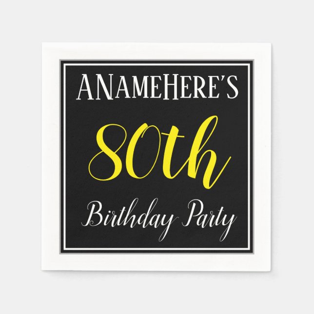 Serviettes Jetables Simple, fête d'anniversaire 80e avec nom personnal (Devant)