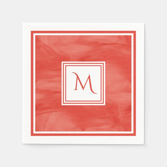 Serviettes Jetables Simple rouge orange subtil marbre moderne Monogram (Devant)