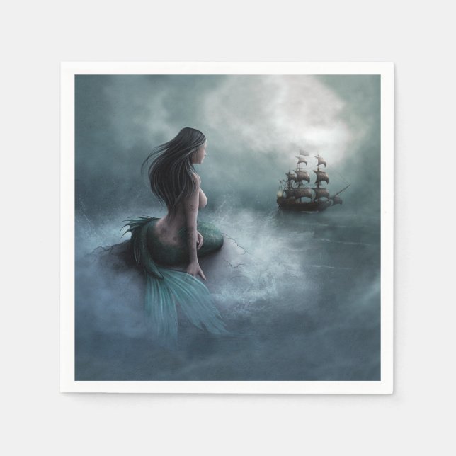 Serviettes Jetables Sirène et navire pirate (Devant)