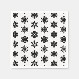 Serviettes Jetables Snowflakes Ikat - Blanc et noir