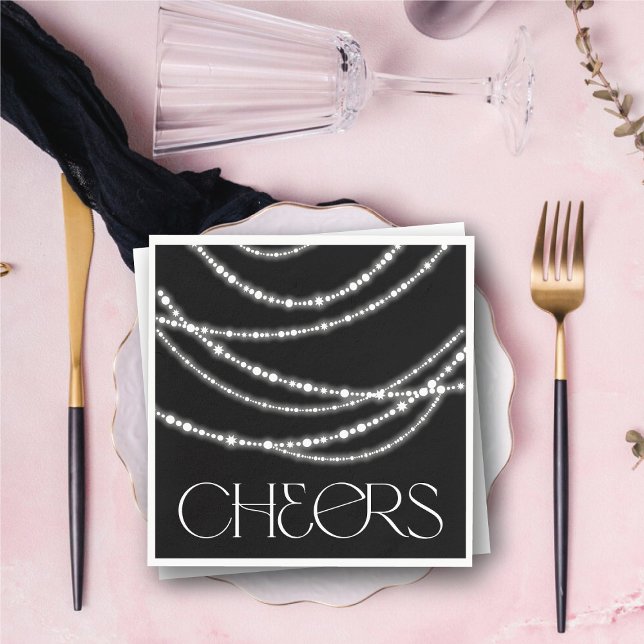 Serviettes Jetables Soirée chic du Nouvel An (Cheers Sparkling Lights Chic New Year's Eve Party Paper Napkins @ fat_fa_tin)