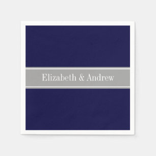 Serviettes Jetables Solid Navy Blue, Dark Gray Ribbon Nom Monogram