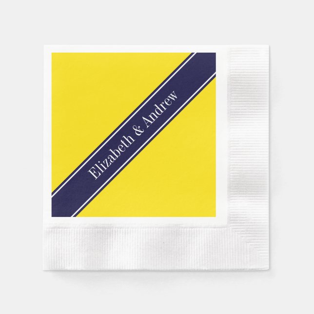 Serviettes Jetables Solid Yellow, Navy Blue Ribbon Monogram (Devant)