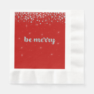 Serviettes Jetables Soyez joyeux, Noël, Paillettes d'argent, Étincell