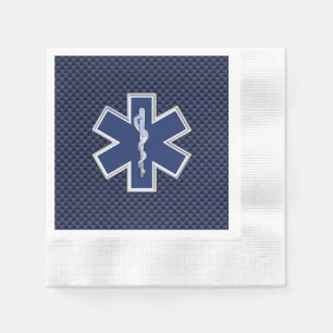 Serviettes Jetables Star of Life Paramedic on Navy Blue Carbon Fiber