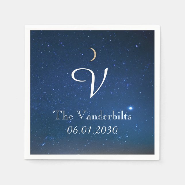 Serviettes Jetables Starry Night Monogram Mariage Napkin (Devant)