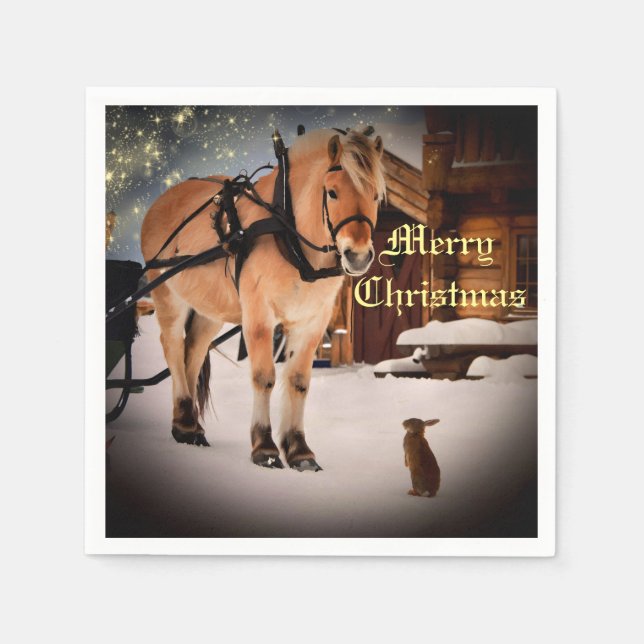 Serviettes Jetables Starry Noël nuit à la ferme avec cheval (Devant)