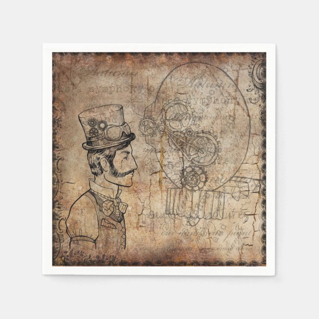 Serviettes Jetables Steampunk Napkin designs (Devant)