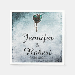 Serviettes Jetables Steampunk Turquoise Mariage de coeur Napkin
