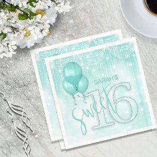 Serviettes Jetables String Lights & Balloons Sweet 16 ID Turquoise473