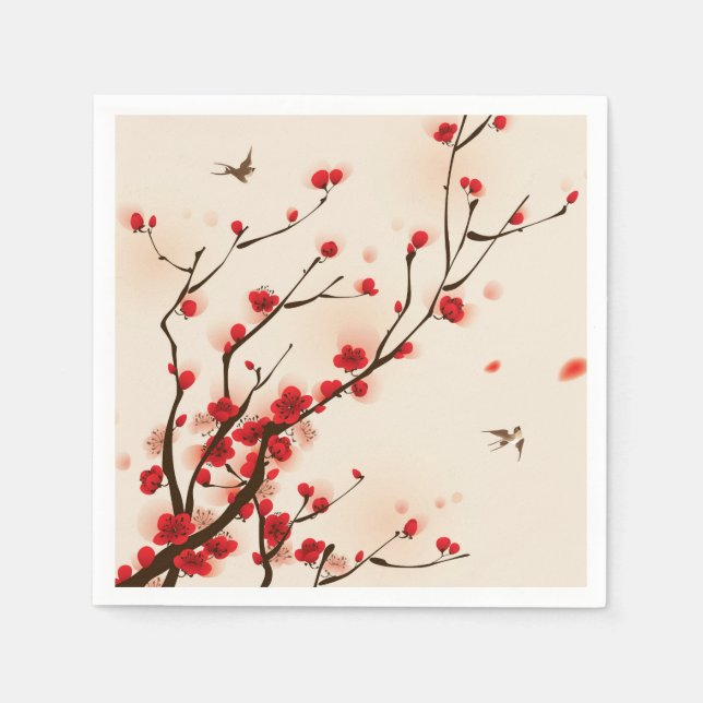 Serviettes Jetables Style asiatique Peinture Plum Blossom au printemps (Devant)
