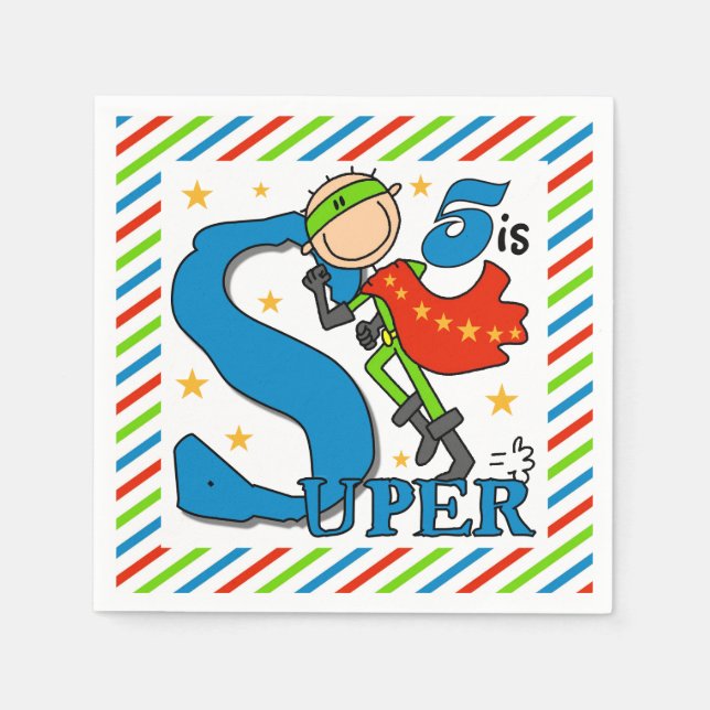 Serviettes Jetables Super Hero Boy 5Anniversaire Papier Napkins (Devant)