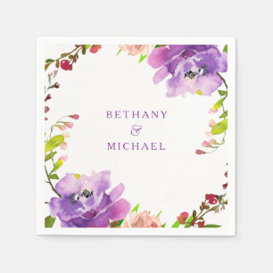 Serviettes Jetables Superbe Mariage d'aquarelle violet