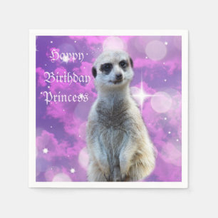 Serviettes Jetables Suricate sur fond rose violet Joyeux Anniversaire 