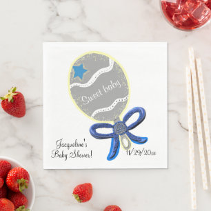 Serviettes Jetables Sweet Baby Boy Rattle Blue Bow Baby shower