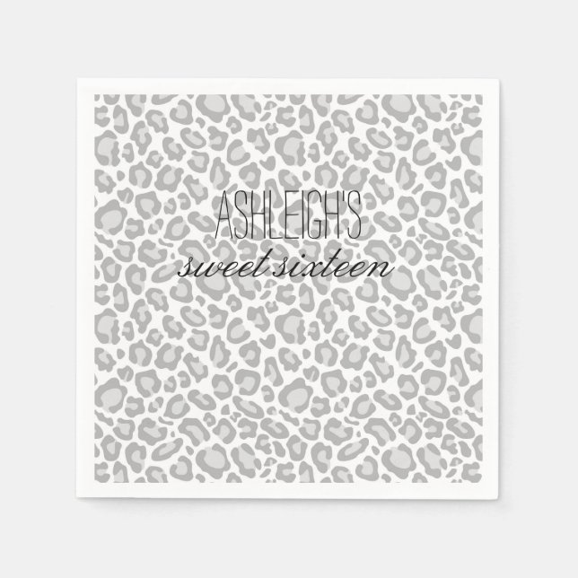 Serviettes Jetables Sweet sixteen Empreinte de léopard gris (Devant)