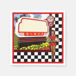 Serviettes Jetables Symbole blanc les années 50 Retro Diner