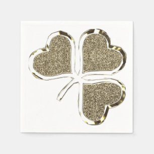 Serviettes Jetables Symbole d'Irlande Shamrock d'or 3 feuilles Clover