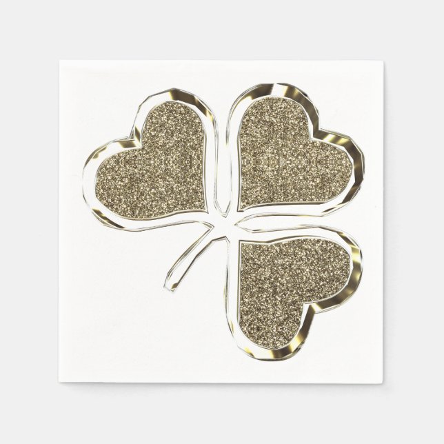 Serviettes Jetables Symbole d'Irlande Shamrock d'or 3 feuilles Clover  (Devant)