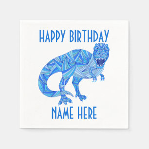Serviettes Jetables T-Rex Blue Dinosaur Cute Préhistorique Anniversair