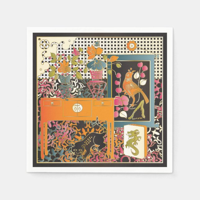 Serviettes Jetables Table orange Mah Jongg (Devant)