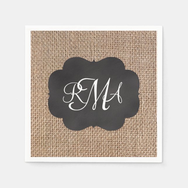 Serviettes Jetables Tableau de bord Burlap Look Triple Script monogram (Devant)