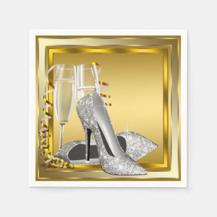 Serviettes Jetables Talons hauts pailletés or élégants