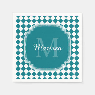 Serviettes Jetables Teal à la mode et nom décoré d'un monogramme