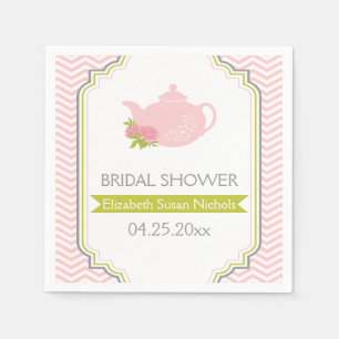 Serviettes Jetables Teapot de fête, chevron rose, mariage vert