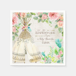 Serviettes Jetables Teepee Boho Tribal Baby Girl ShowRoses Cactus