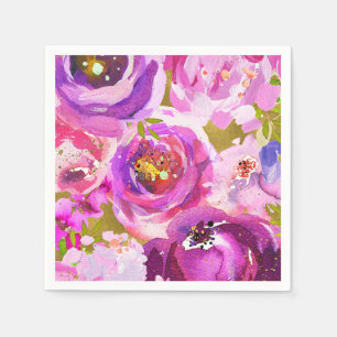 Serviettes Jetables Teintes de rose violet or moderne floral chic tend