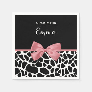Serviettes Jetables Tendance Giraffe Imprimer Rosy Rose Bow avec nom
