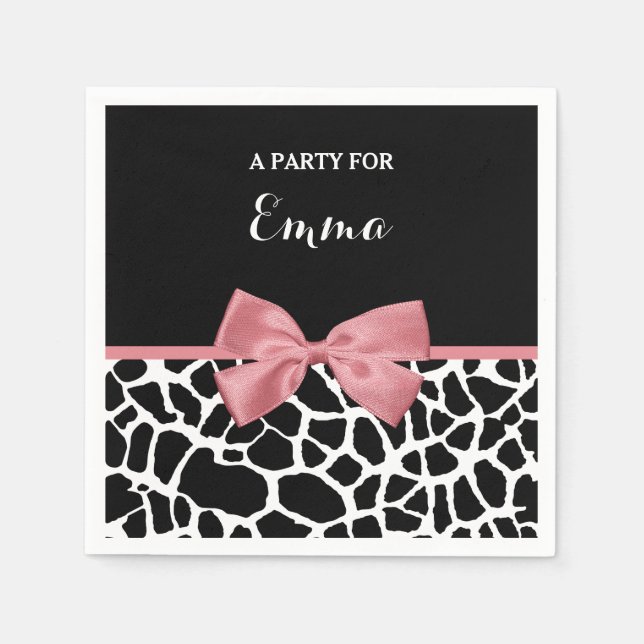 Serviettes Jetables Tendance Giraffe Imprimer Rosy Rose Bow avec nom (Devant)
