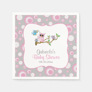 Serviettes Jetables Thème Baby shower de la chouette des bébés rose