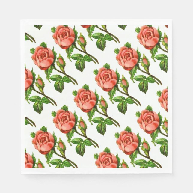 Serviettes Jetables Thème floral victorien aux roses roses  (Devant)