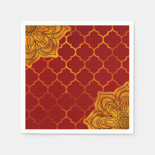 Serviettes Jetables Thème Royal Indien Arabe Marocain Or Rouge Incande