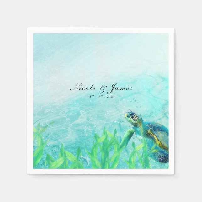 Serviettes Jetables Tortue de mer Art de plage océanique Élégant Maria (Devant)