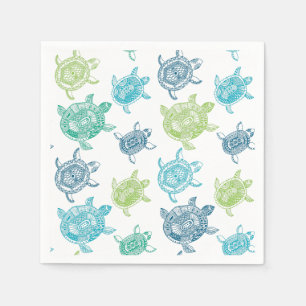 Serviettes Jetables Tortues bleues et vertes