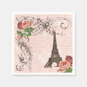 Serviettes Jetables Tour Eiffel Paris et serviettes Roses