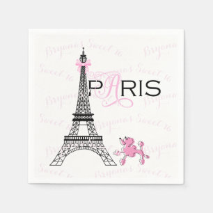 Serviettes Jetables Tour Eiffel Pink Bow Paris France Poodparty