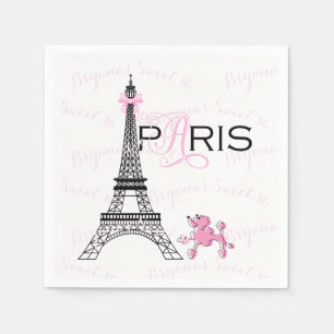 Serviettes Jetables Tour Eiffel Ruban Rose Paris France Soirée Caniche