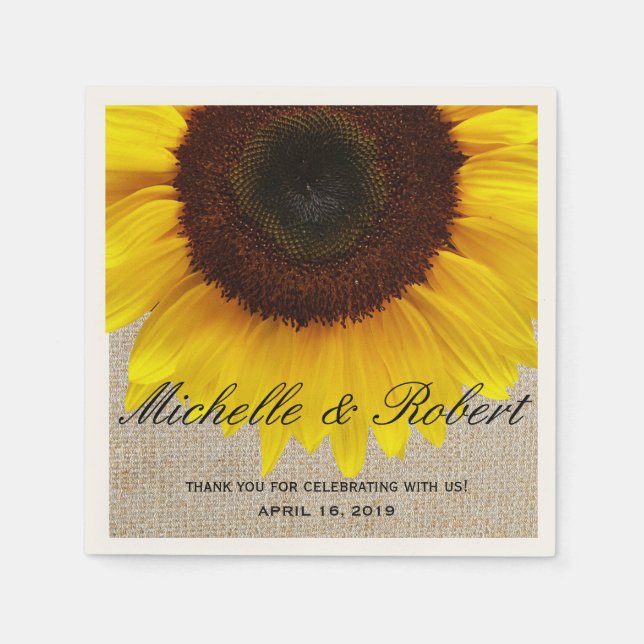 Serviettes Jetables Tournesol sur Burlap Mariage campagnard rustique p (Devant)