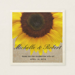 Serviettes Jetables Tournesol sur Burlap Mariage campagnard rustique p