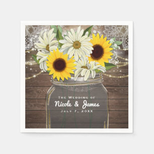 Serviettes Jetables Tournesols et pâquerettes Pot Mason Étincelle Chic